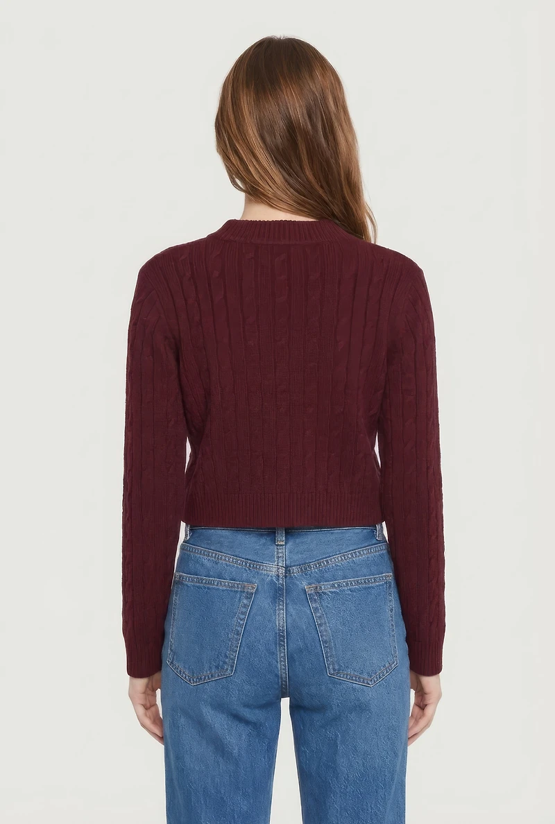 Cable Knit Mock Neck Long Sleeve Cropped Sweater