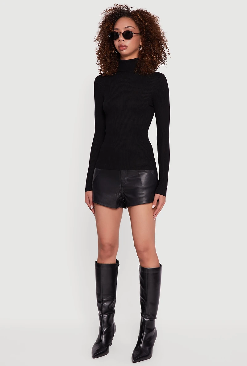 Womens Solid Ribbed Knit Turtleneck Top,