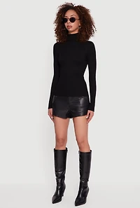 Womens Solid Ribbed Knit Turtleneck Top,