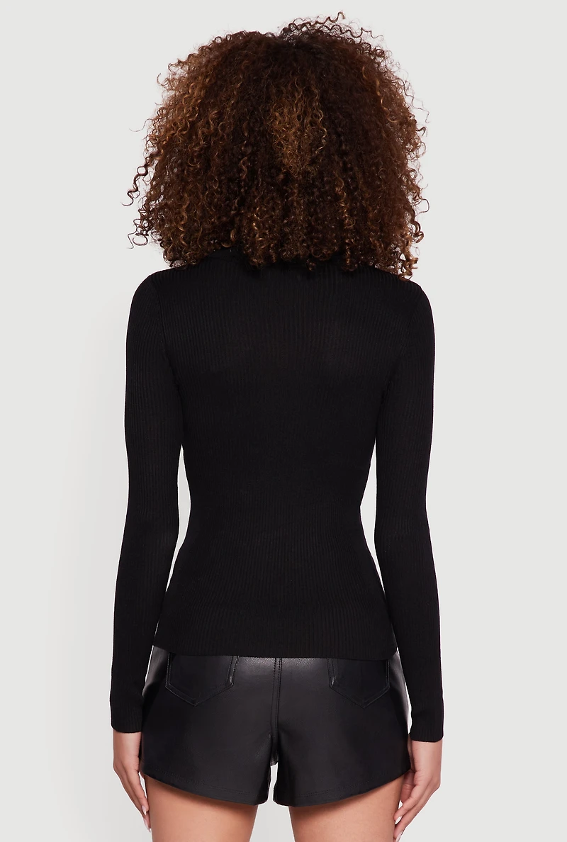 Womens Solid Ribbed Knit Turtleneck Top,