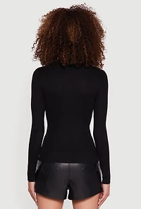 Womens Solid Ribbed Knit Turtleneck Top,