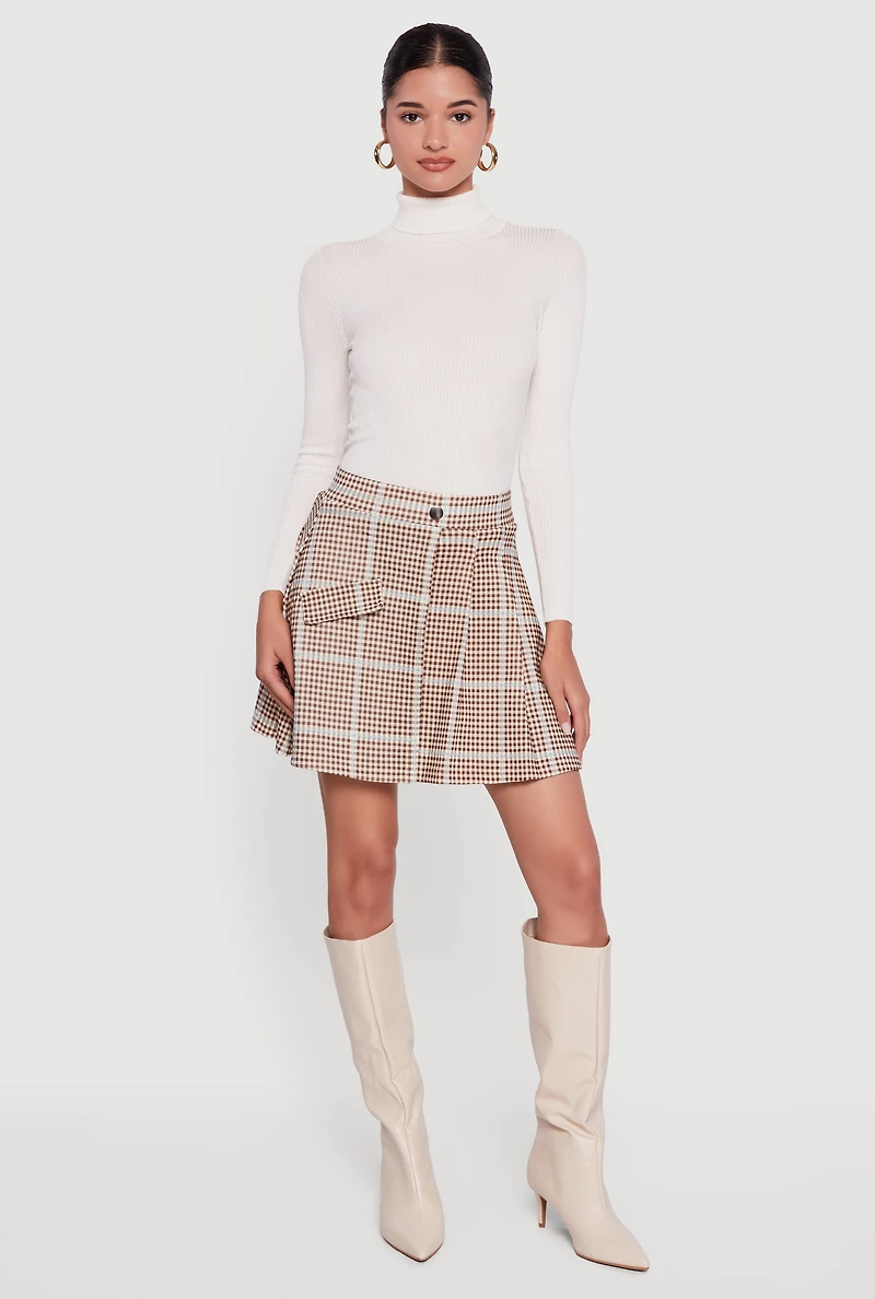 Solid Ribbed Knit Turtleneck Top