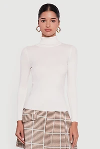 Solid Ribbed Knit Turtleneck Top