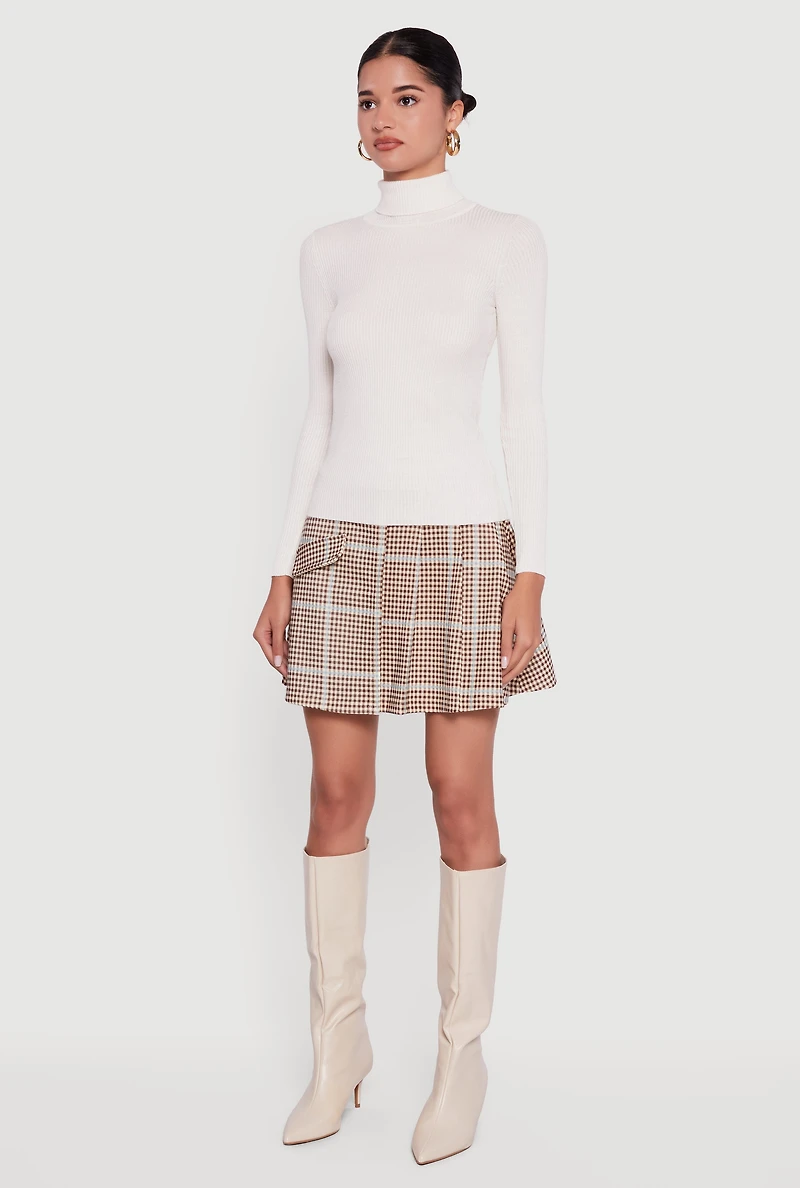 Solid Ribbed Knit Turtleneck Top