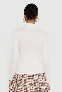 Solid Ribbed Knit Turtleneck Top