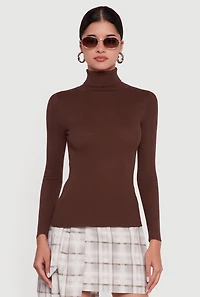 Solid Ribbed Knit Turtleneck Top