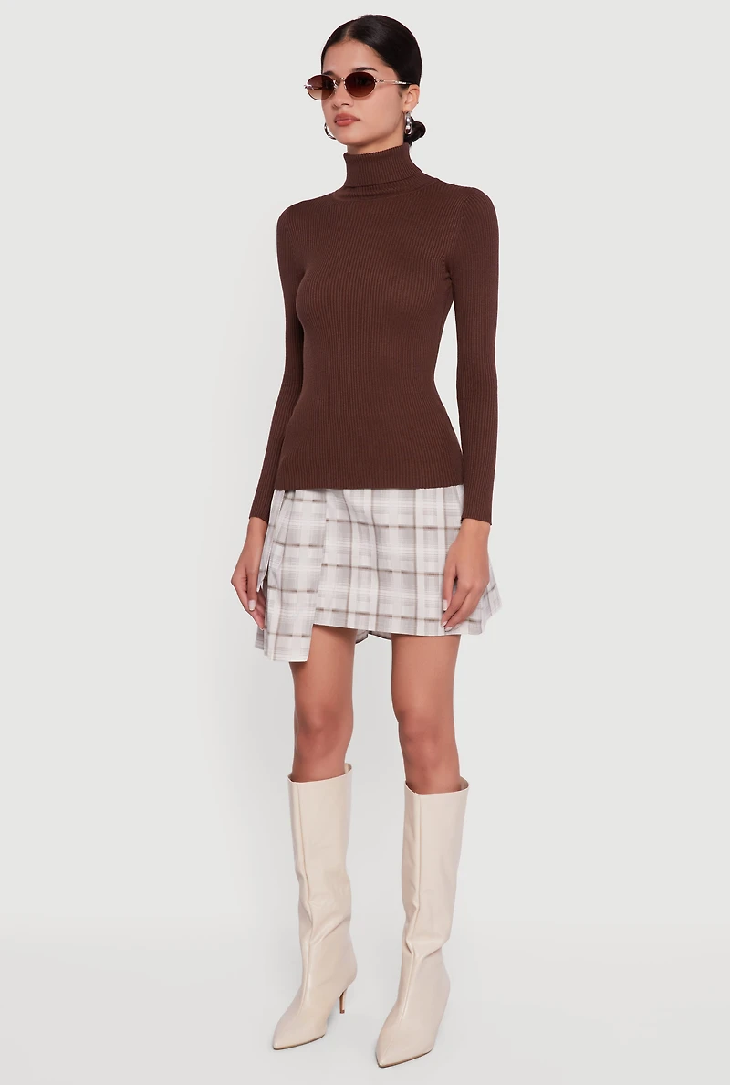 Womens Solid Ribbed Knit Turtleneck Top, S