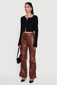 Womens Ribbed Knit Long Sleeve Zip Front Cropped Sweater, S