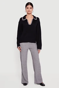 Contrast Trim Johnny Collar Polo Sweater