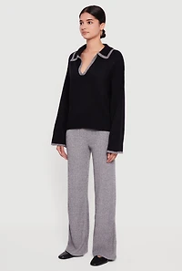 Contrast Trim Johnny Collar Polo Sweater