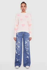 Heart Print Long Sleeve High Neck Sweater