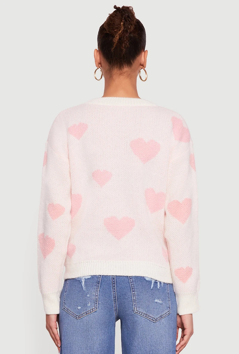 Heart Print Long Sleeve High Neck Sweater
