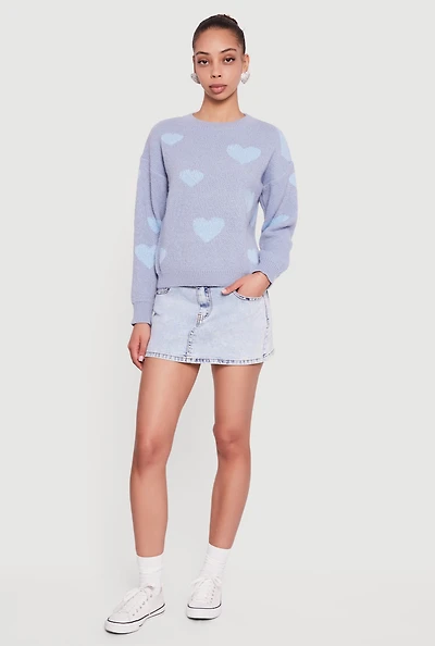 Heart Print Long Sleeve High Neck Sweater