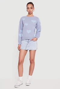 Heart Print Long Sleeve High Neck Sweater