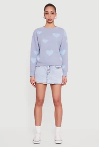 Womens Heart Print Long Sleeve High Neck Sweater, Blue, Size M