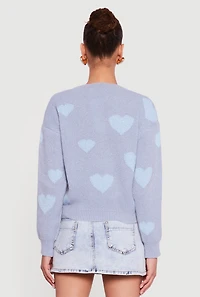 Heart Print Long Sleeve High Neck Sweater