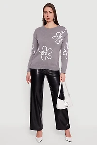 Drop Shoulder Floral Embroidered Sweater