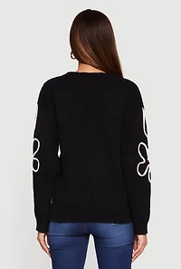 Womens Drop Shoulder Floral Embroidered Sweater, S