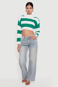 Striped Long Sleeve Mock Neck Cropped Sweater