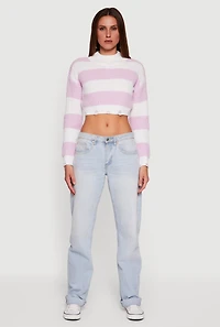 Striped Long Sleeve Mock Neck Cropped Sweater