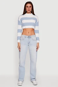 Striped Long Sleeve Mock Neck Cropped Sweater