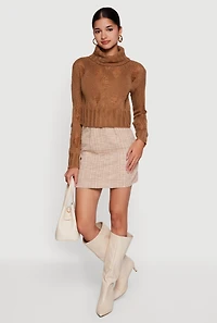 Womens Long Sleeve Distressed Turtleneck Sweater,