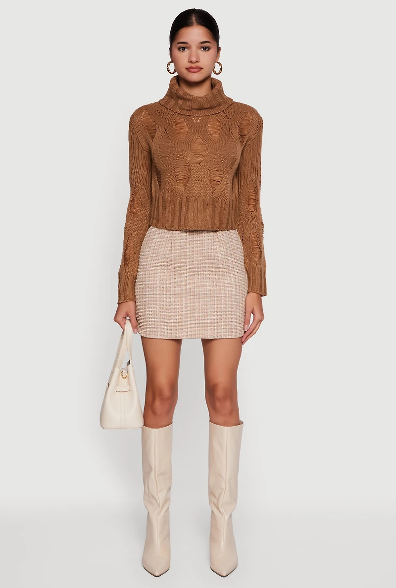 Long Sleeve Distressed Turtleneck Sweater