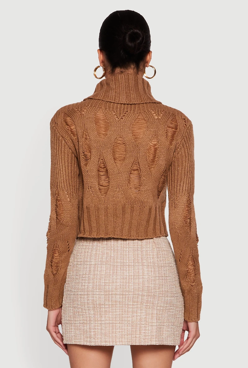 Long Sleeve Distressed Turtleneck Sweater
