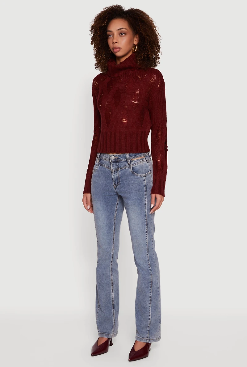 Long Sleeve Distressed Turtleneck Sweater