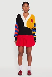 Womens Color Blocked Striped W Patch Graphic Sweater, Multi,