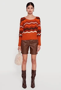 Chevron Pointelle Knit Caged Back Sweater