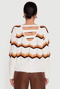 Chevron Pointelle Knit Caged Back Sweater