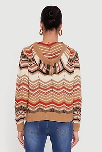 Chevron Pointelle Knit Sweater Hoodie