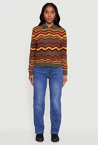 Womens Chevron Pointelle Knit Sweater Hoodie,