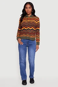 Womens Chevron Pointelle Knit Sweater Hoodie,