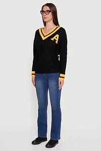 Cable Knit Varsity Stripe Sweater