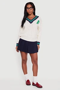 Cable Knit Varsity Stripe Sweater