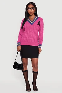 Cable Knit Varsity Stripe Sweater