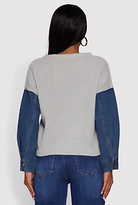 Color Blocked Sweater with Denim Sleeves