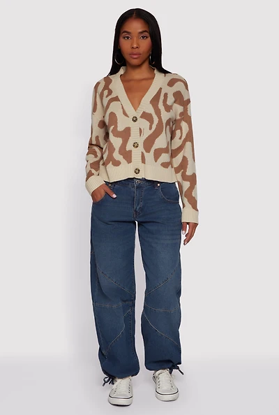 Swirl Patterned Button Front Cardigan