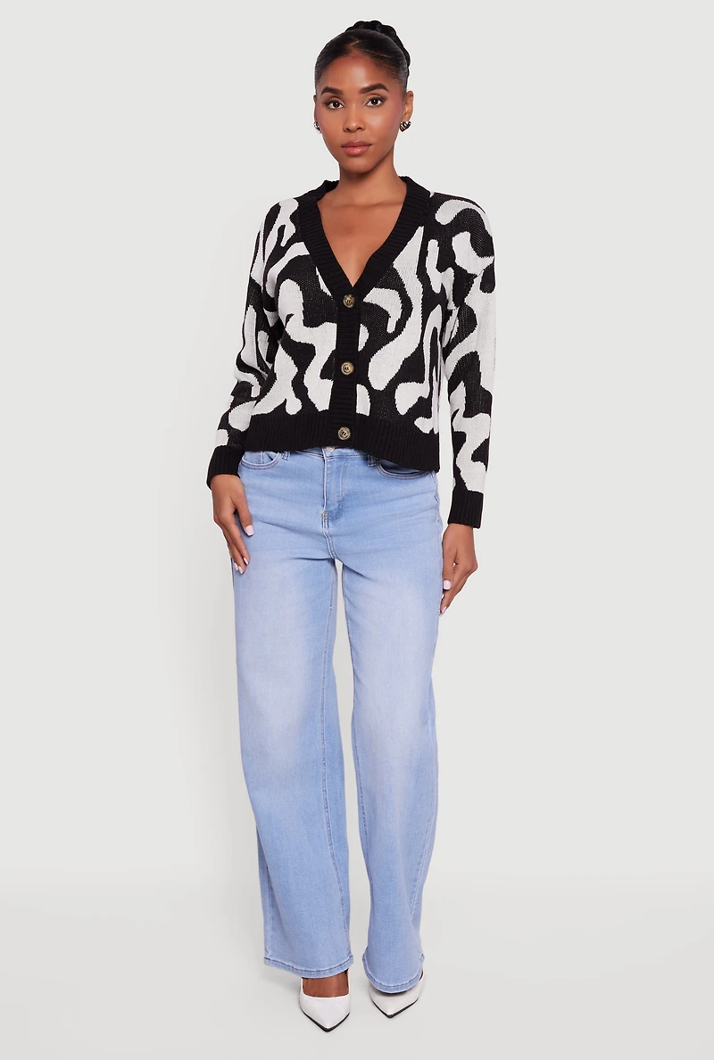 Swirl Patterned Button Front Cardigan