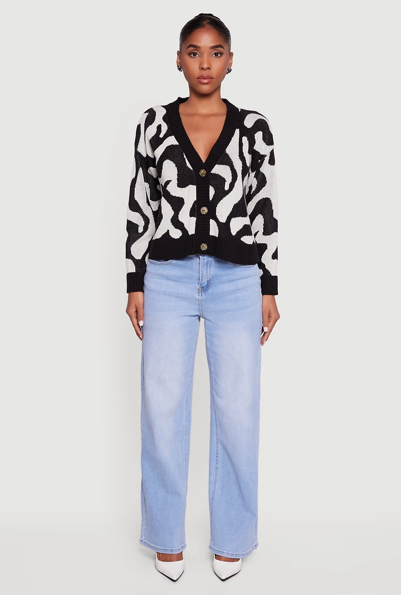 Swirl Patterned Button Front Cardigan