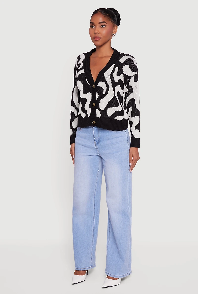 Swirl Patterned Button Front Cardigan