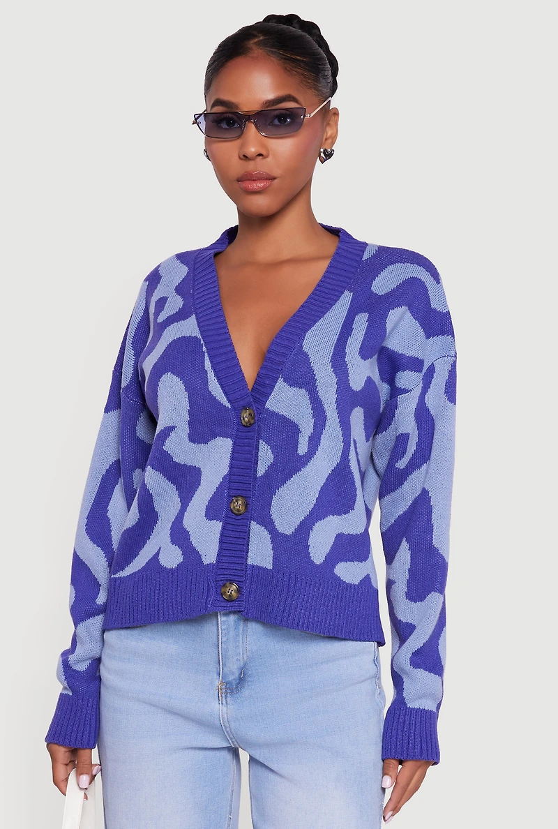 Swirl Patterned Button Front Cardigan
