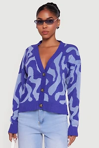 Swirl Patterned Button Front Cardigan