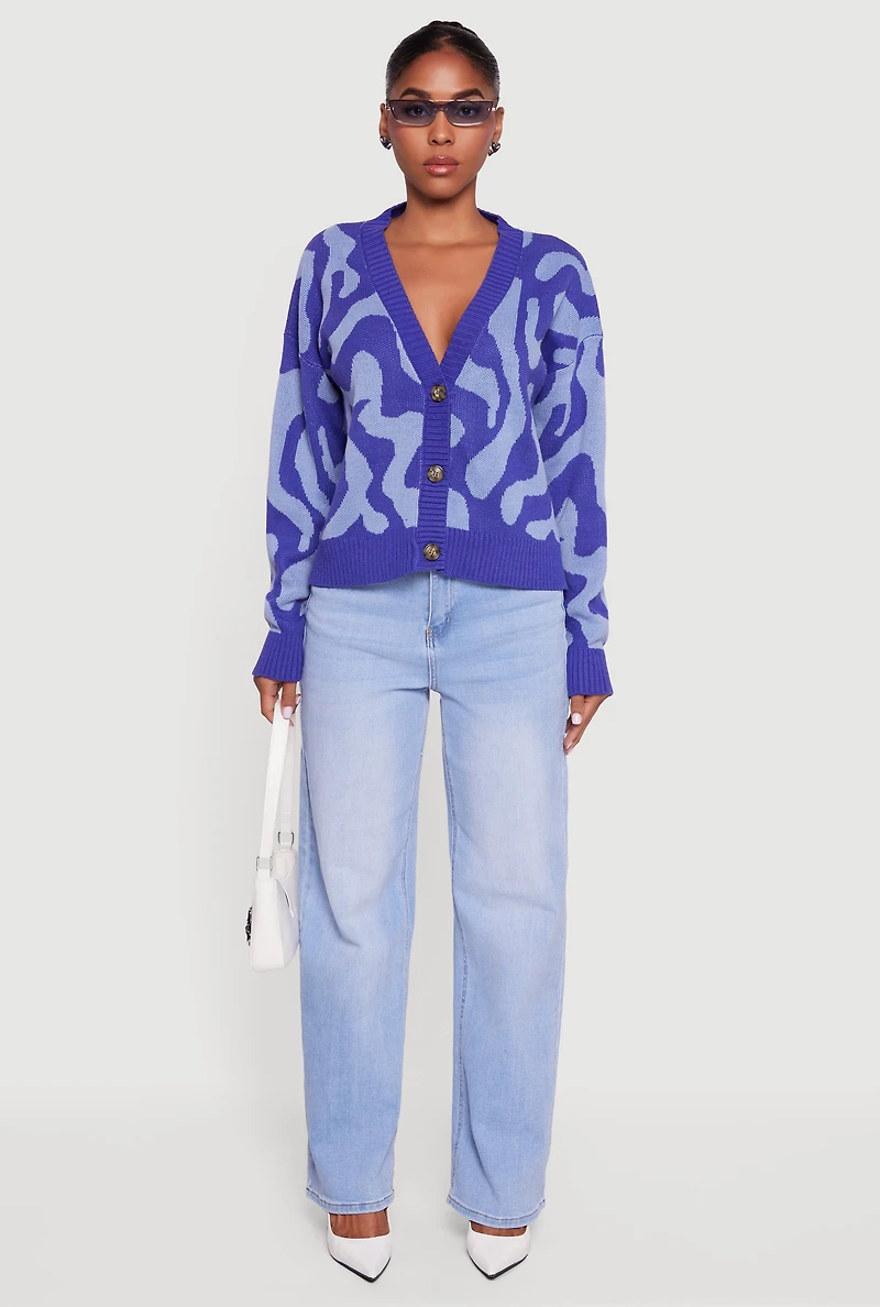 Womens Swirl Patterned Button Front Cardigan,