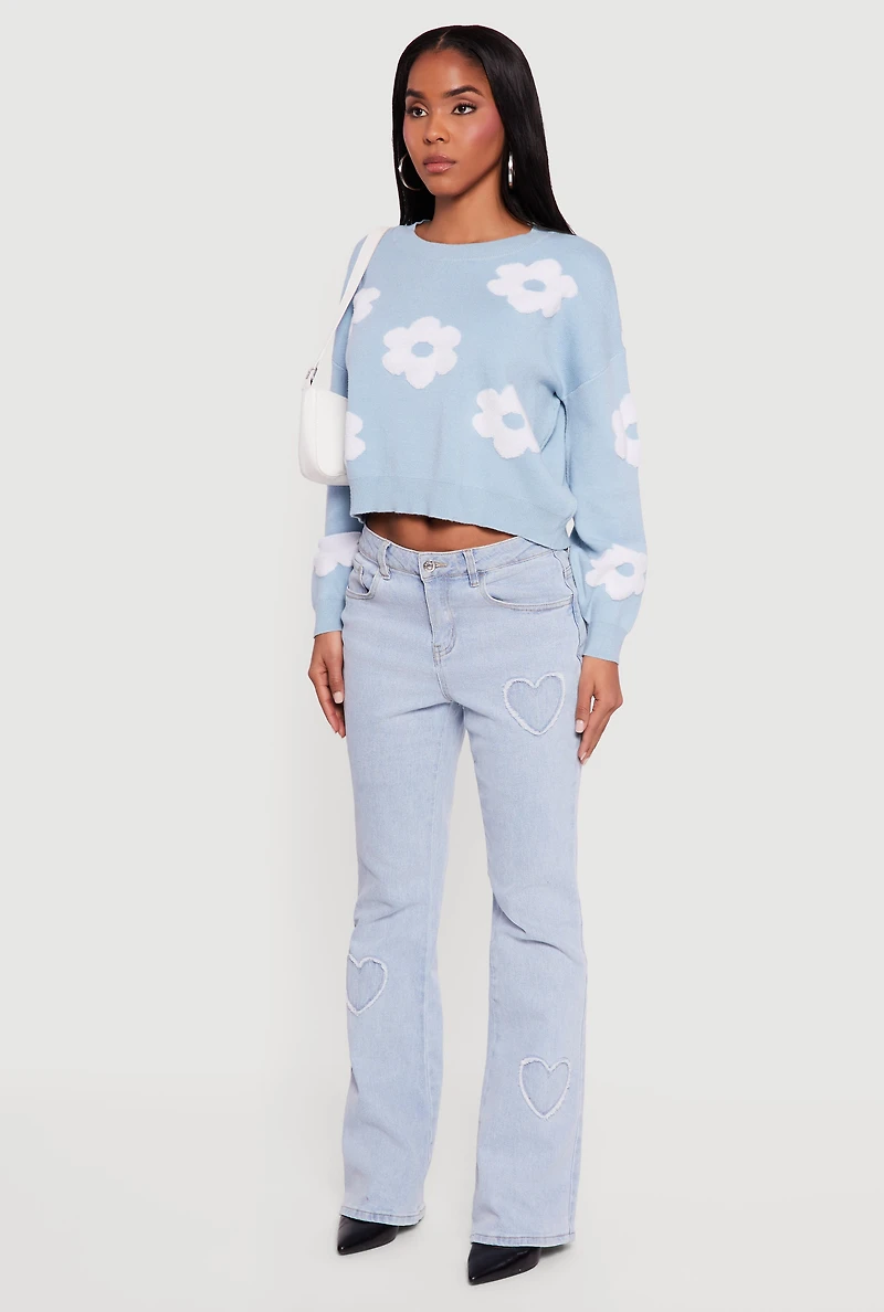 Daisy Flower Crew Neck Cropped Sweater