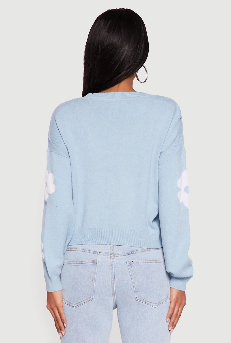 Daisy Flower Crew Neck Cropped Sweater