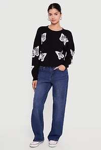 Butterfly Long Sleeve Crew Neck Sweater