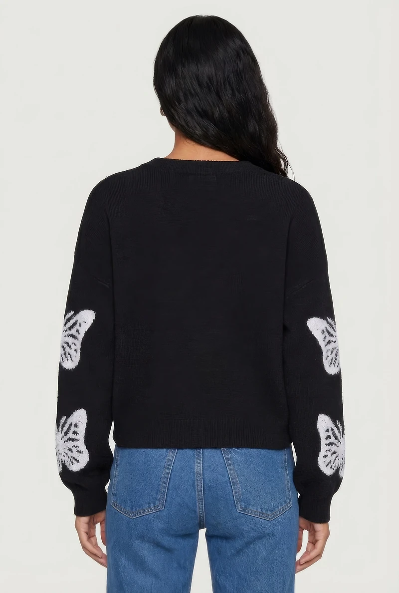 Butterfly Long Sleeve Crew Neck Sweater